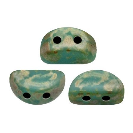 Kos® Par Puca® Opaque Aqua Picasso, 2 Hole Czech Glass 6x3mm, 63020-43400-10 grams