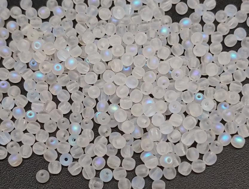 3mm Round Crystal AB Matted Czech Glass Beads - 28771