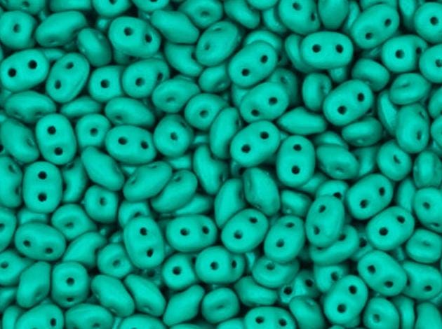 SuperDuo AluColour Emerald, 2-hole 2.5x5mm Czech Glass, 00030-33406-10 grams