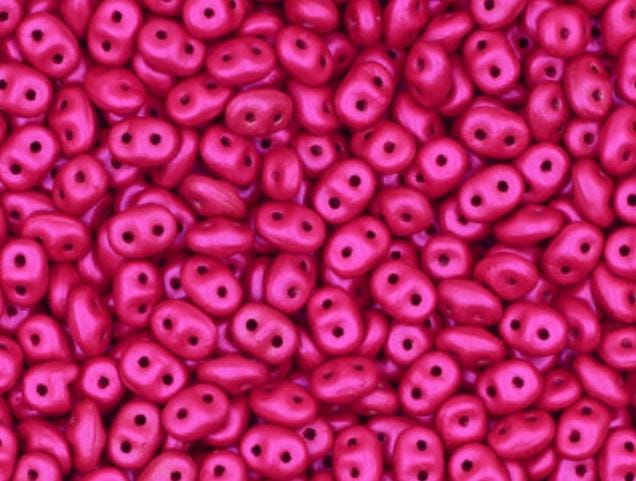 SuperDuo AluColour Hot Pink, 2-hole 2.5x5mm Czech Glass, 00030-33402-10 grams