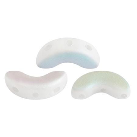 Arcos Par Puca Opaque White Matte AB, 3-Hole 5X10MM Czech Glass, 03000-84100-28701-30 Beads