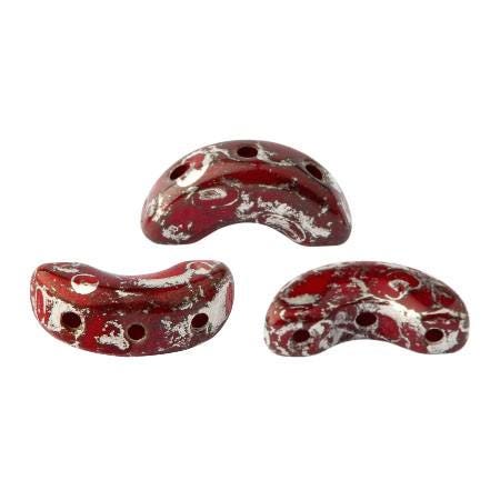 Arcos par Puca Opaque Coral Red New PIcasso, 3-Hole 5X10MM Czech Glass, 93200-65400-30 Beads