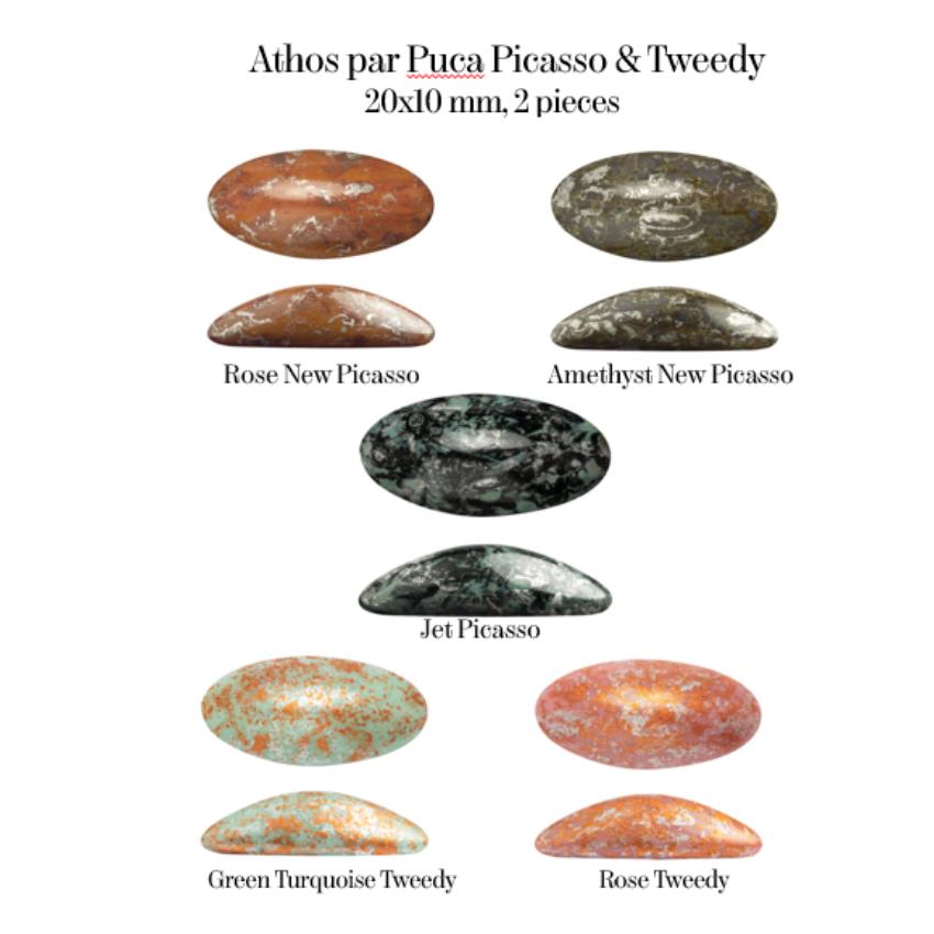 Athos Oval Cabochon - Picasso & Tweedy, 20x10MM Czech Glass, Qty 2 Beads per color