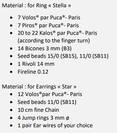 Stella Ring & Star Earring Pattern - DO NOT BUY- Sent free by email-Free with par Puca bead purchase, Read the description below for details