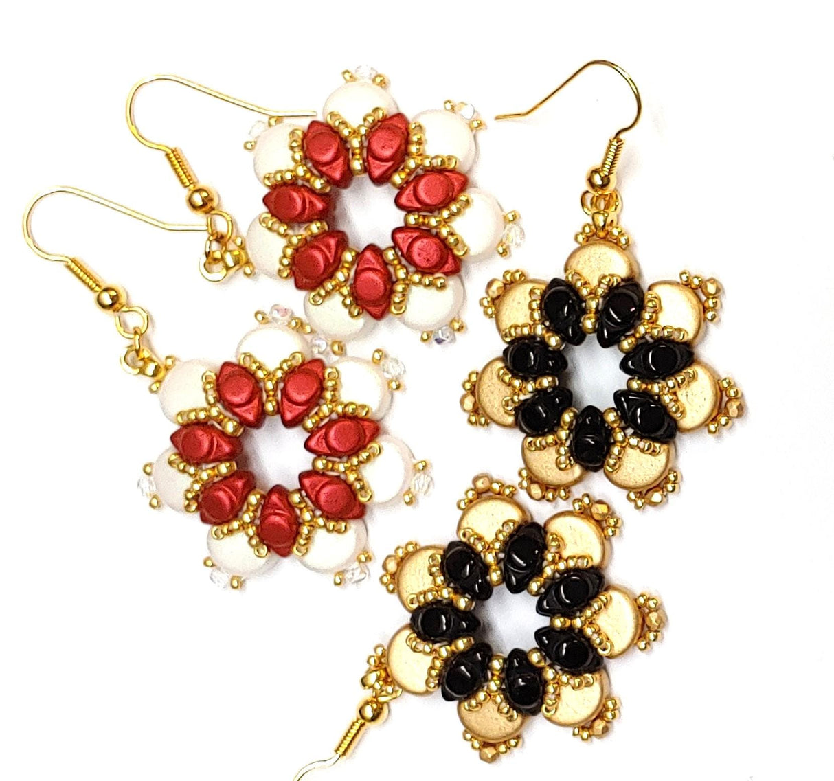 Simple Flower Earrings beading tutorial made by Queen City Bead, PDF digital download pattern
