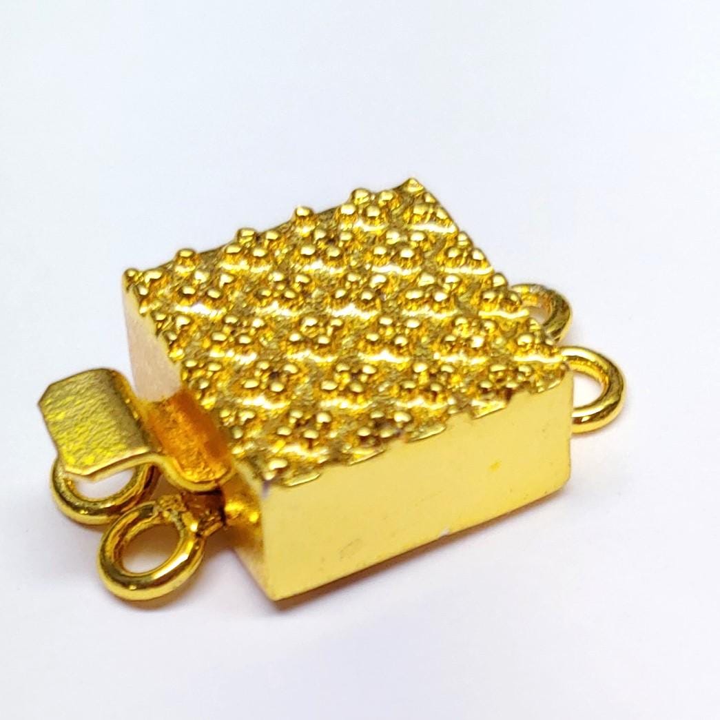 Square Multi Strand Box Clasp, 18K Gold Plated, 2 Strand Box Clasp, 23x14x7mm, Qty 1