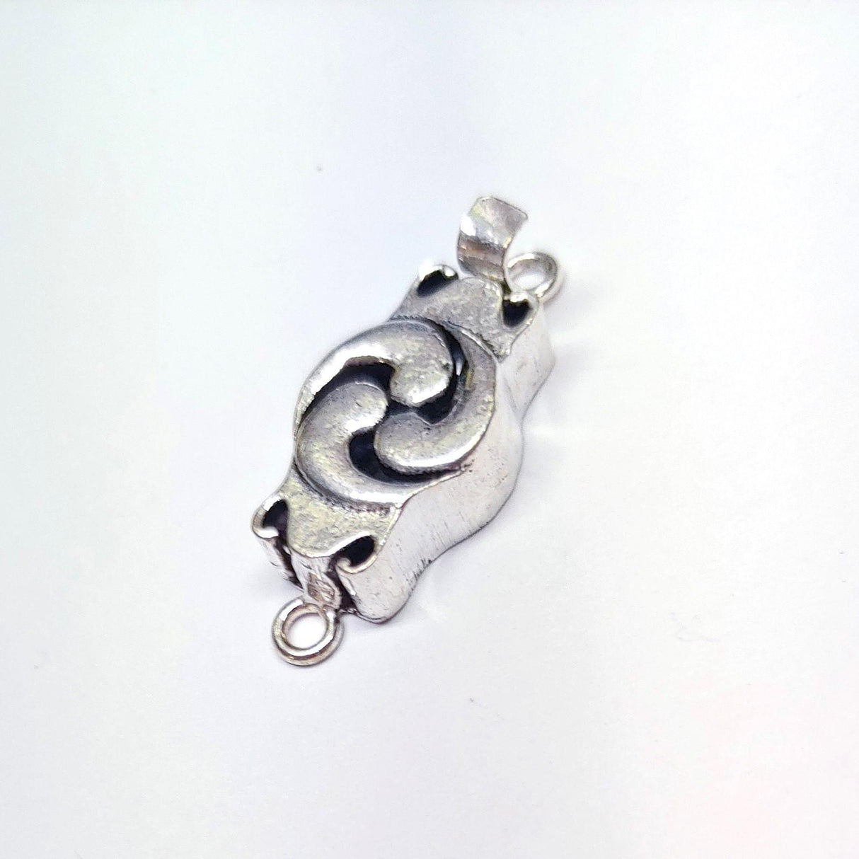Swirl Box Clasp, 1 Strand Silver Plate, 28MM With Strand rings, 12MM Wide 6MM Thick, Qty 1