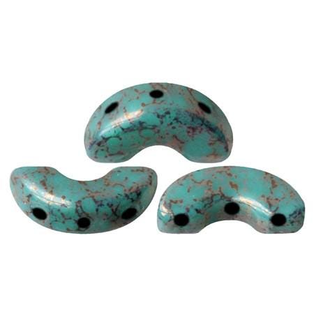 Arcos par Puca Opaque Green Turquoise Bronze, 3-Hole 5X10MM Czech Glass 63130/15496, 30 Beads