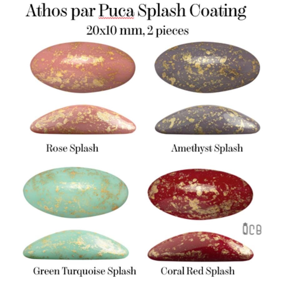 Athos Oval Cabochon - Splash Coating, 20x10MM Czech Glass, Qty 2 beads per color, Choose a Color