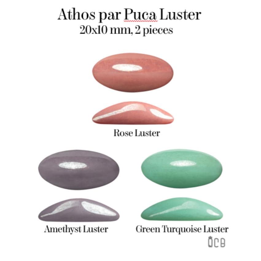 Athos Oval Cabochon - Luster Coating, 20x10MM Czech Beads, Qty 2 Beads per color