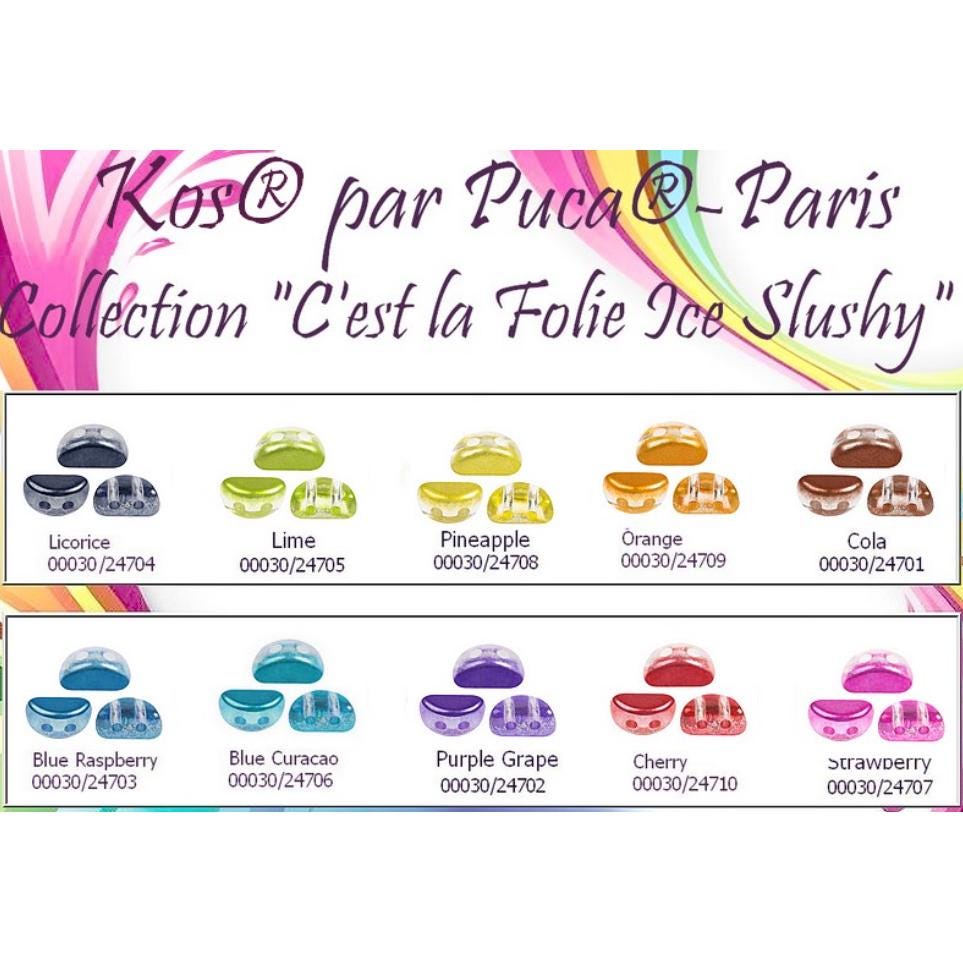 Kos par Puca Ice Slushy, 2-Hole 6X3MM Czech Glass, 40 Beads - Choose a Color