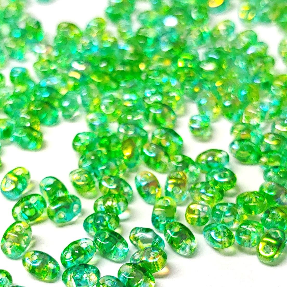 MiniDuo Summer Rainbow Green, 2-Hole 2x4MM Czech Glass, 00030-48110-8 Grams