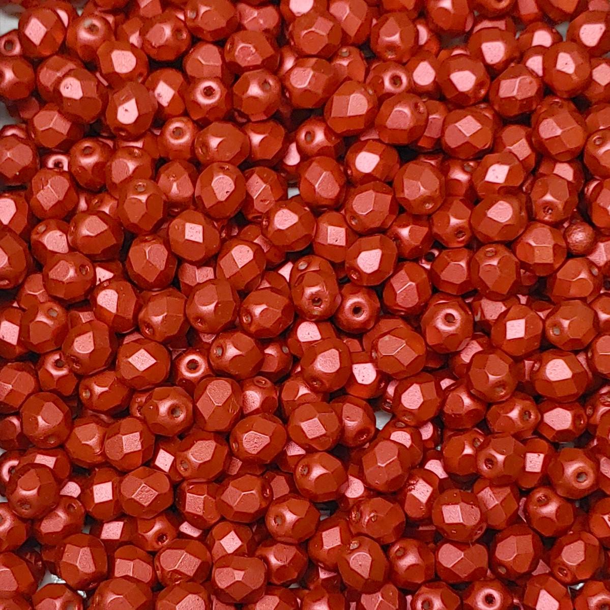 6mm Fire Polish Lava Red, Czech glass faceted round bead, 03000-01890-25 beads