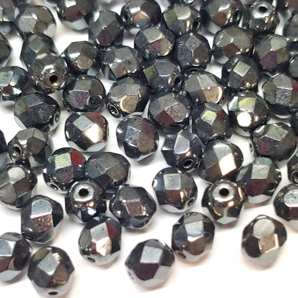 6mm Fire Polish Jet Hematite, Czech glass faceted round bead, 23980-14400-25 beads