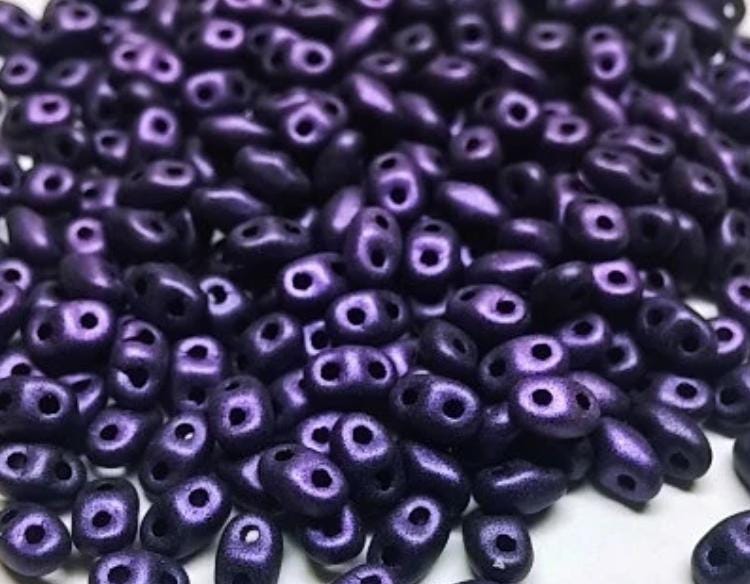 MiniDuo Metallic Suede Purple, 2-Hole 2x4MM Czech Glass, 79021-10 Grams