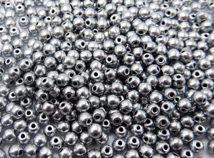 3mm Round Aluminum Silver Czech Glass Beads, 01700