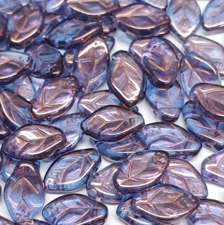 Leaf Bead Lumi Amethyst, 12x7mm Czech Glass, 25 Beads