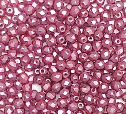 3mm Fire Polish Pastel Burgundy, Czech glass faceted round bead, 25031