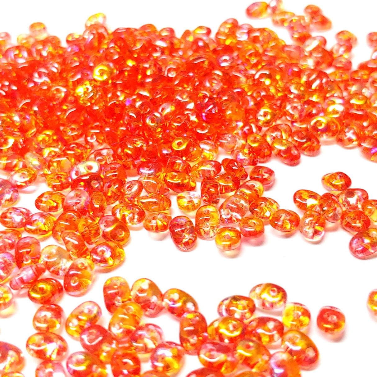 SuperDuo Summer Rainbow Orange, Czech Glass 2-hole bead 2.5mm x 5mm-00030-48109