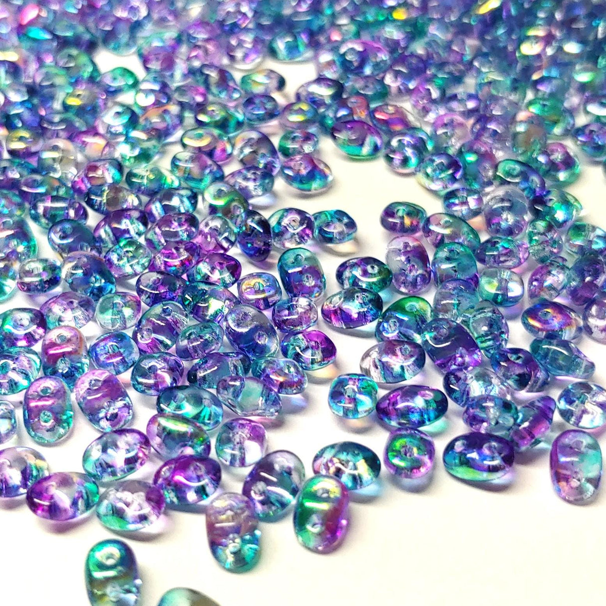 SuperDuo Summer Rainbow Lt Blue, Czech Glass 2-hole bead 2.5mm x 5mm-00030-48123