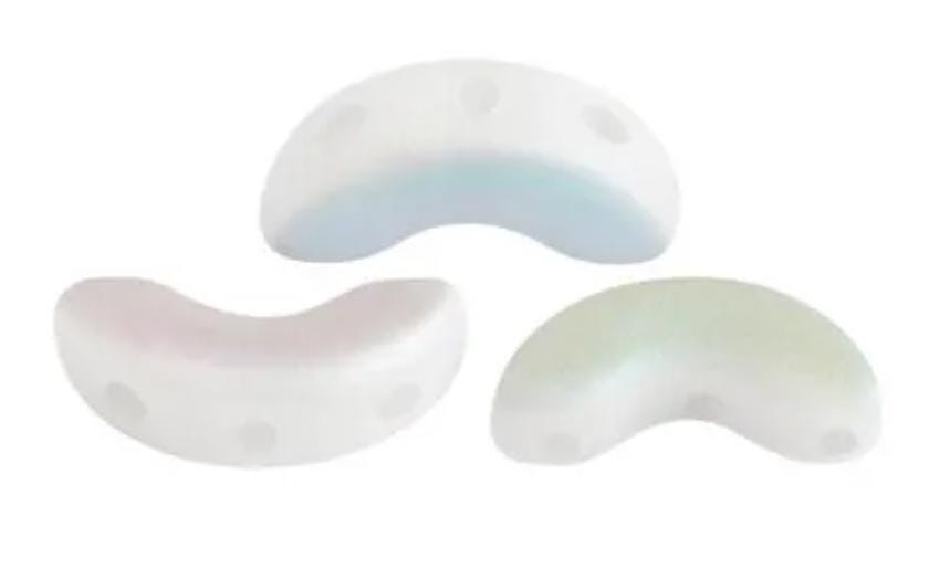 Arcos Par Puca Opaque White Matte AB, 3-Hole 5X10MM Czech Glass, 03000-84100-28701-30 Beads