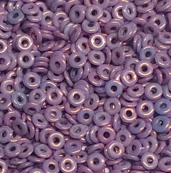 O Bead Chalk White Lila Vega Luster, 1X4MM Czech Glass 15726, 5 grams