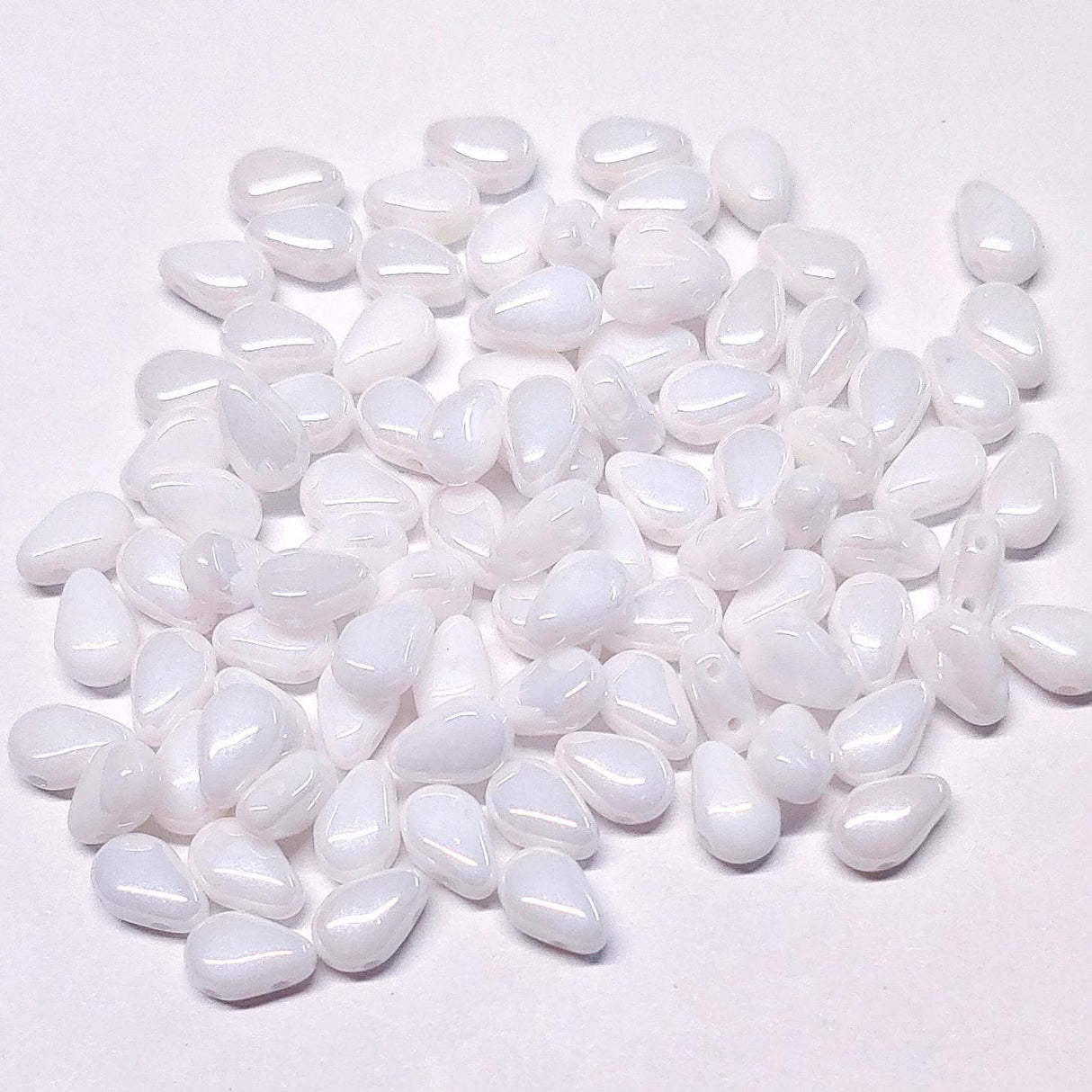 Round DropDuo White Shimmer, 2-Hole Czech Glass 5x7MM, 20060-50 Beads