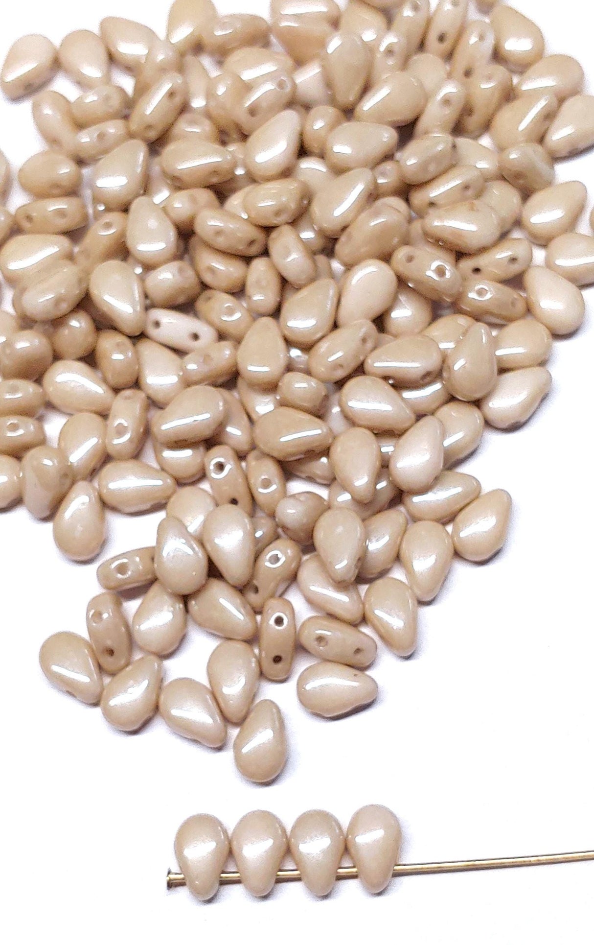 Round DropDuo Latte Luster, 2-Hole Czech Glass 5x7MM, 14419-50 Beads