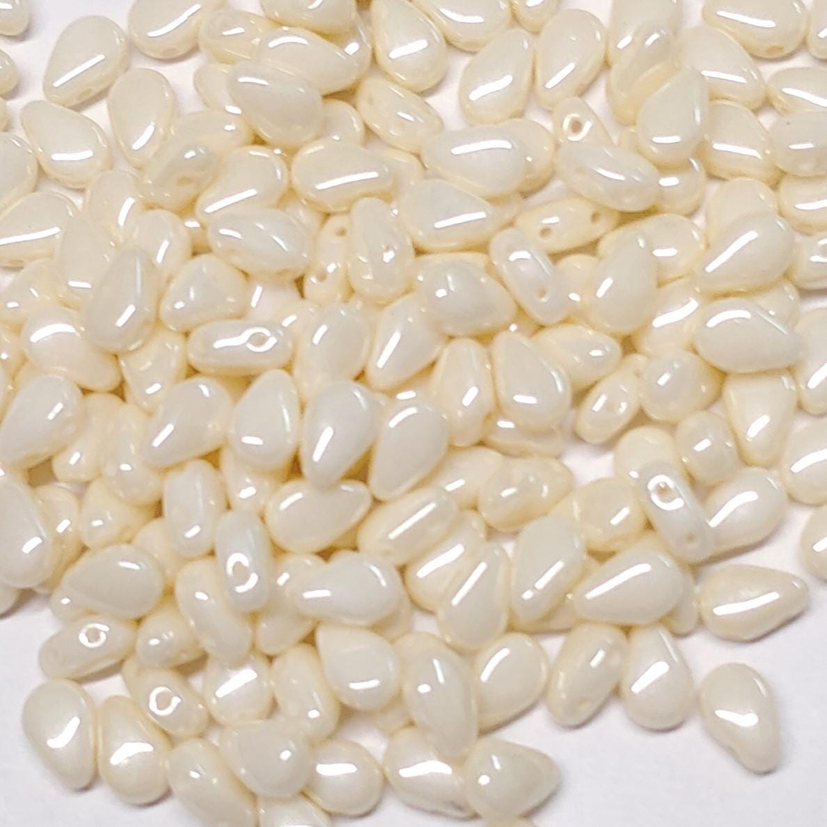 Round DropDuo Cream Luster, 2-Hole Czech Glass 5x7MM, 14401-50 Beads