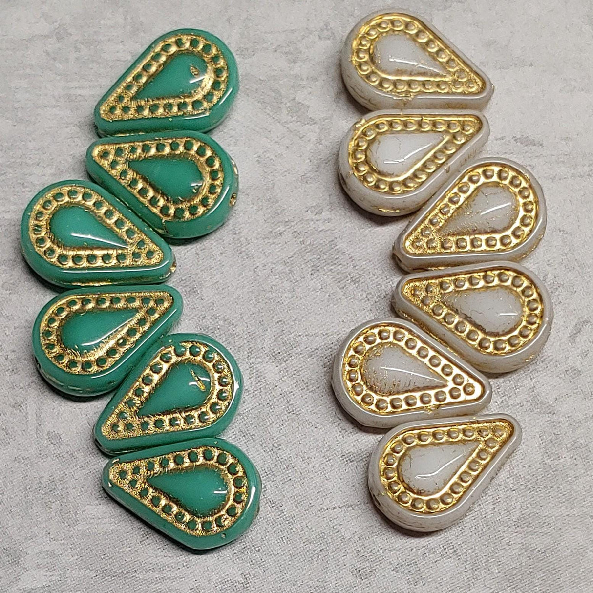 Filigree Teardrop Bead, Czech Glass 10x14mm, 12 beads