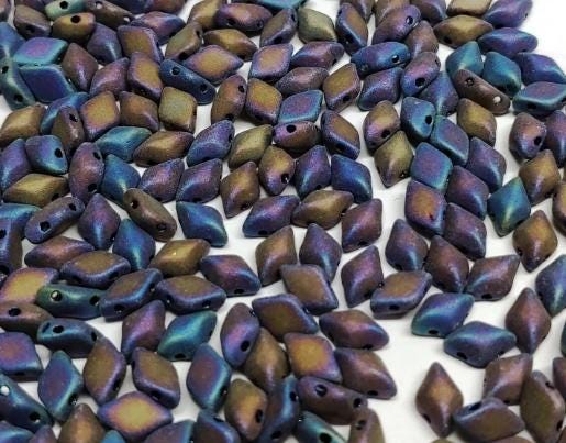 GemDuo Jet Rainbow Iris Matte, 2-Hole Matubo Czech beads 8x5mm, 23980-21105 10 grams