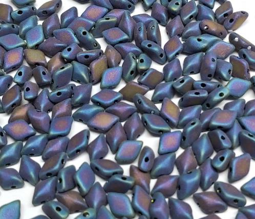 GemDuo Jet Blue Iris Matte, 2-Hole Matubo Czech beads 8x5mm, 23980-21135 10 grams