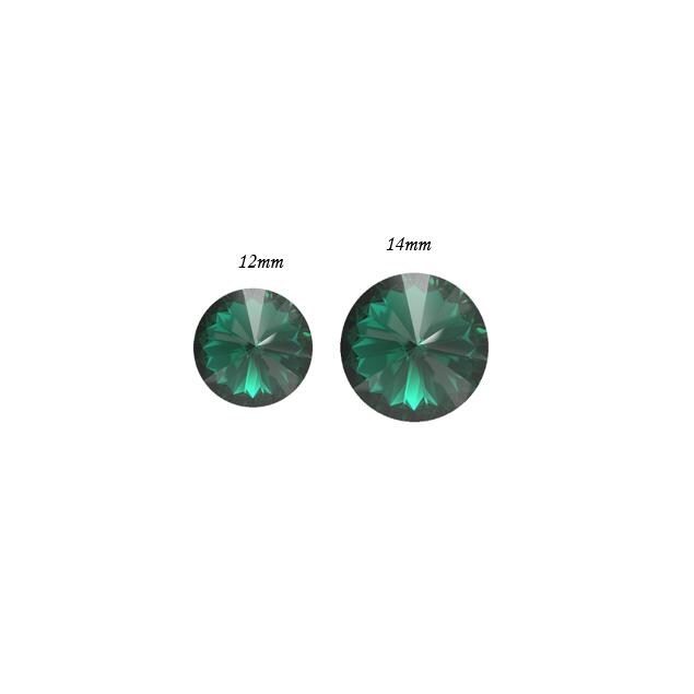 Preciosa 12mm or 14mm Maxima Emerald Rivoli, Foiled Back-1