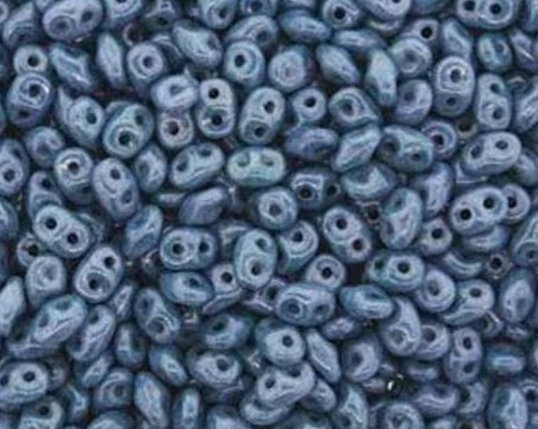 MiniDuo Chalk Blue Luster, 2-Hole 2x4MM Czech Glass, 14464-10 Grams