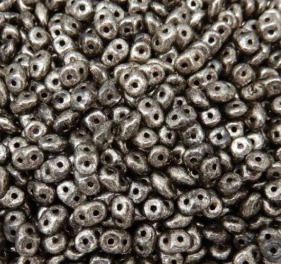 SuperDuo Antique Chrome, Czech Glass 2-hole bead 2.5x5mm-518549, 10 grams