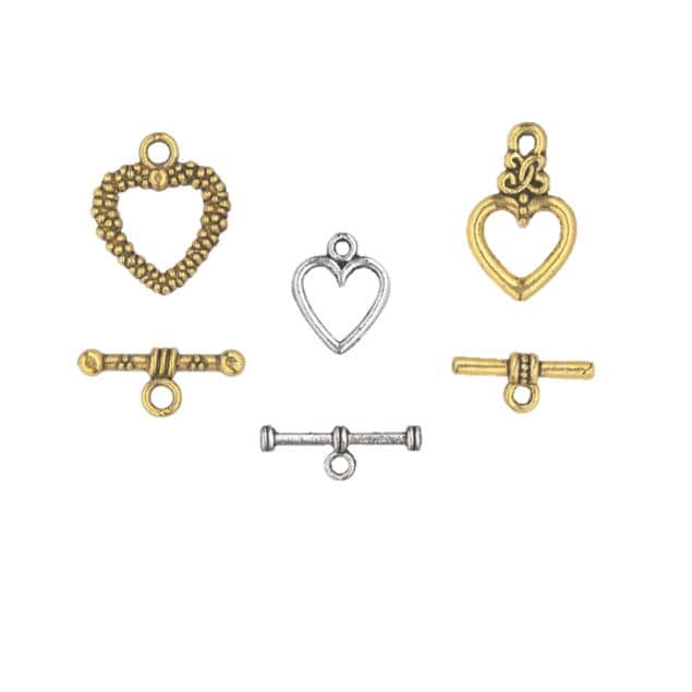 Toggle Clasp, Heart Shaded Designs, 1-Strand Clasp-Quantity 1