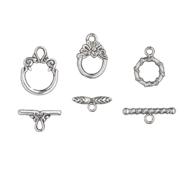 Toggle Clasp, Various Designs, 1-Strand Silver Plated Clasp-Quantity 1