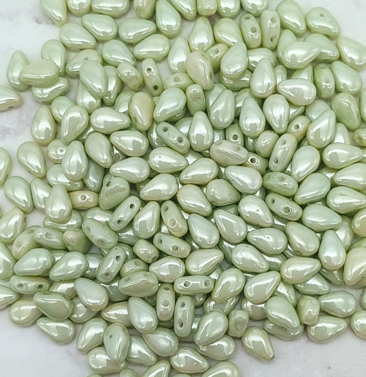 Round DropDuo Mint Luster, 2-Hole Czech Glass 5x7MM, 14457-50 Beads