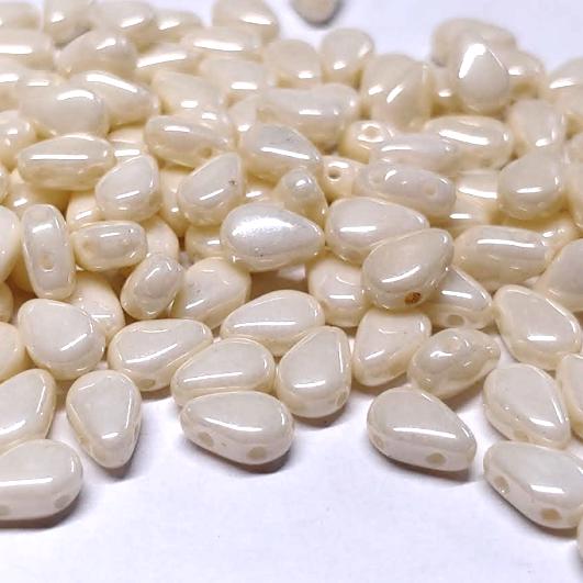 Round DropDuo Cream Luster, 2-Hole Czech Glass 5x7MM, 14401-50 Beads