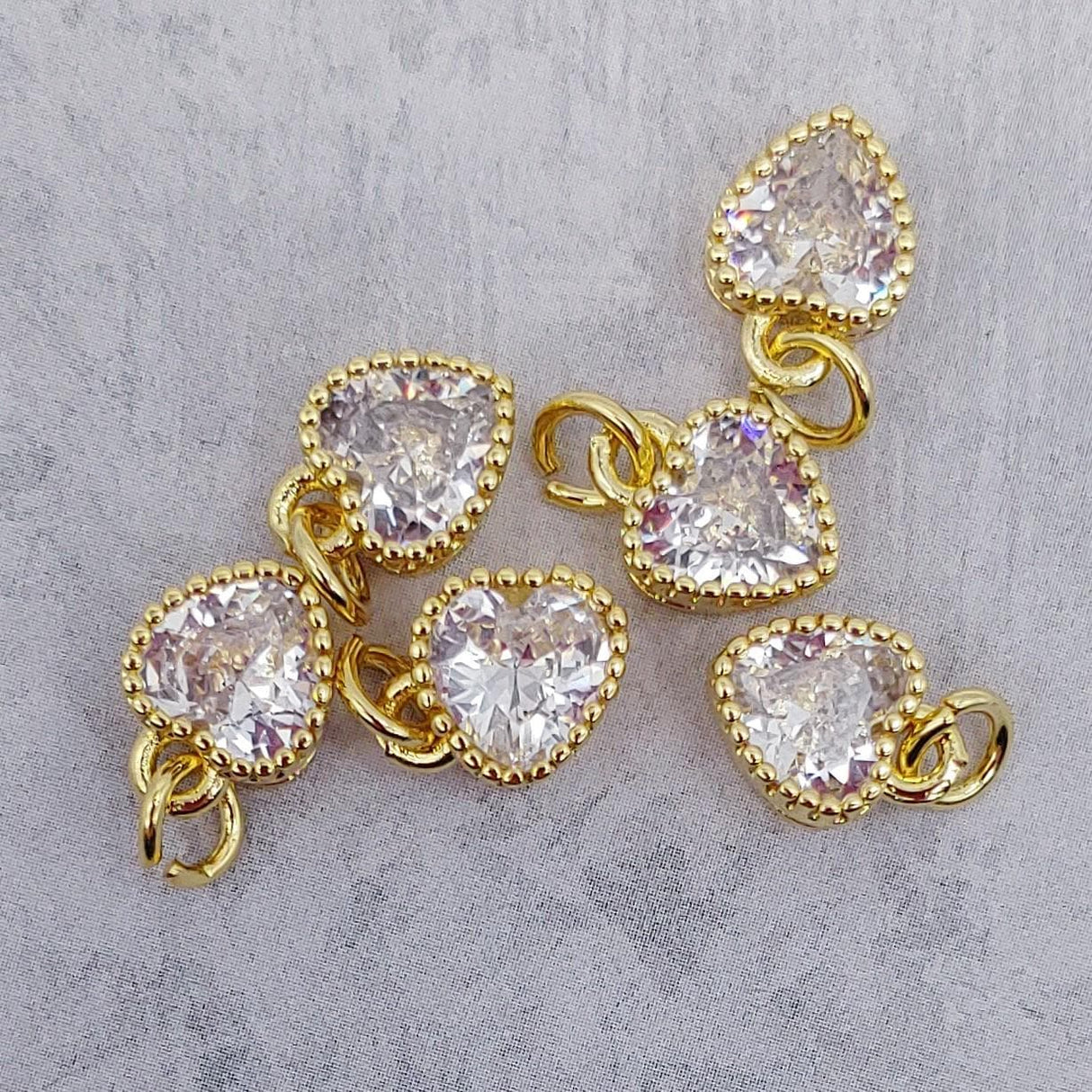 Heart Charm, Pendant, Cubic Zirconia-Brass/18K Gold Plate-Quantity 1