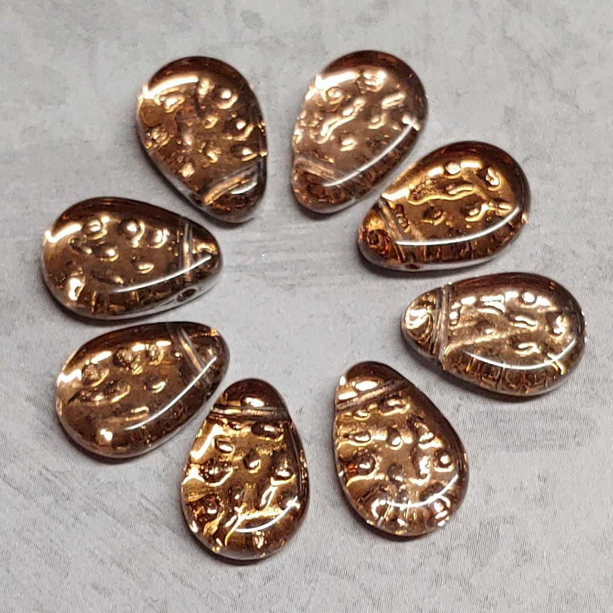 Teardrop Bead Flat Dimpled, Czech Glass 9x11mm, 30 beads