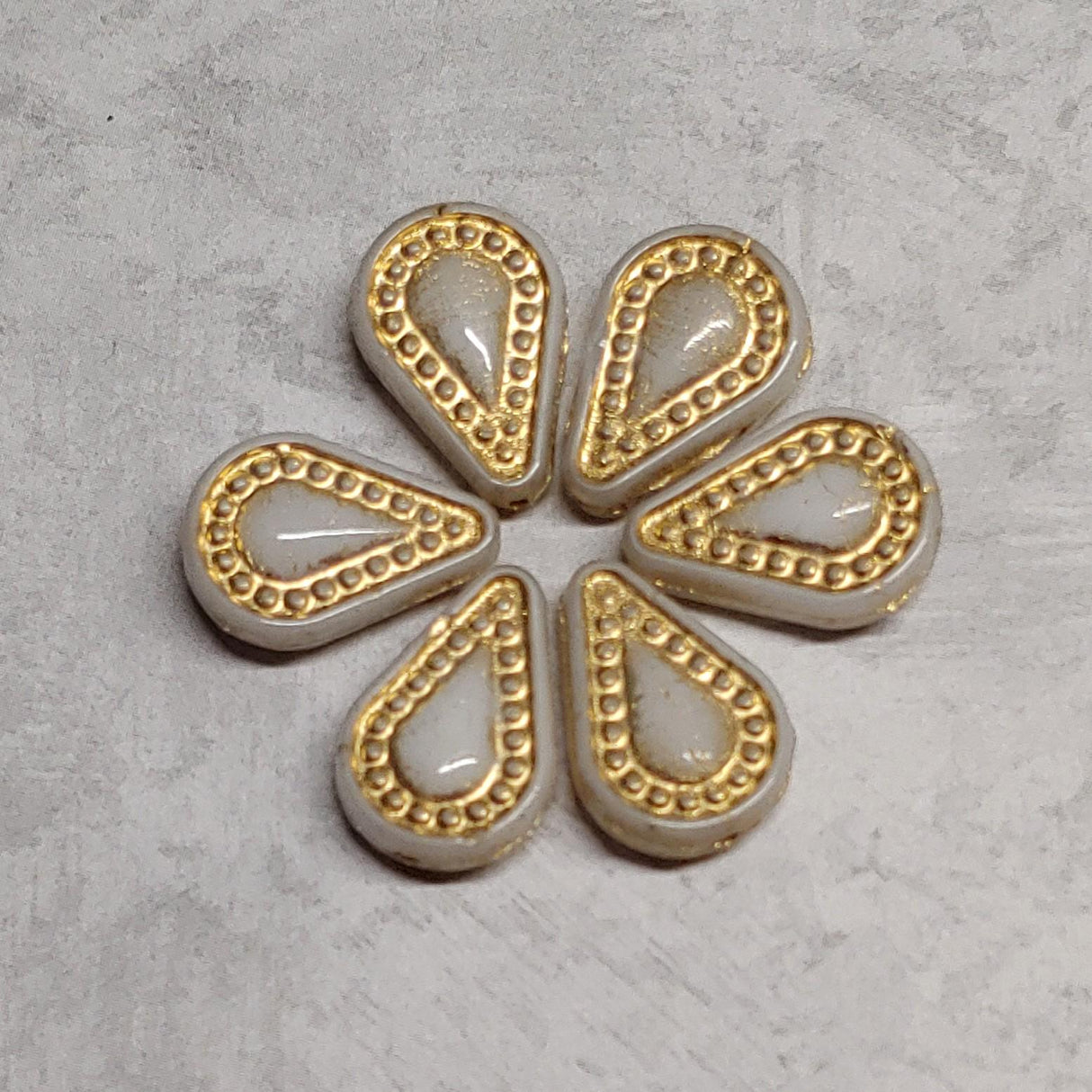 Filigree Teardrop Bead, Czech Glass 10x14mm, 12 beads