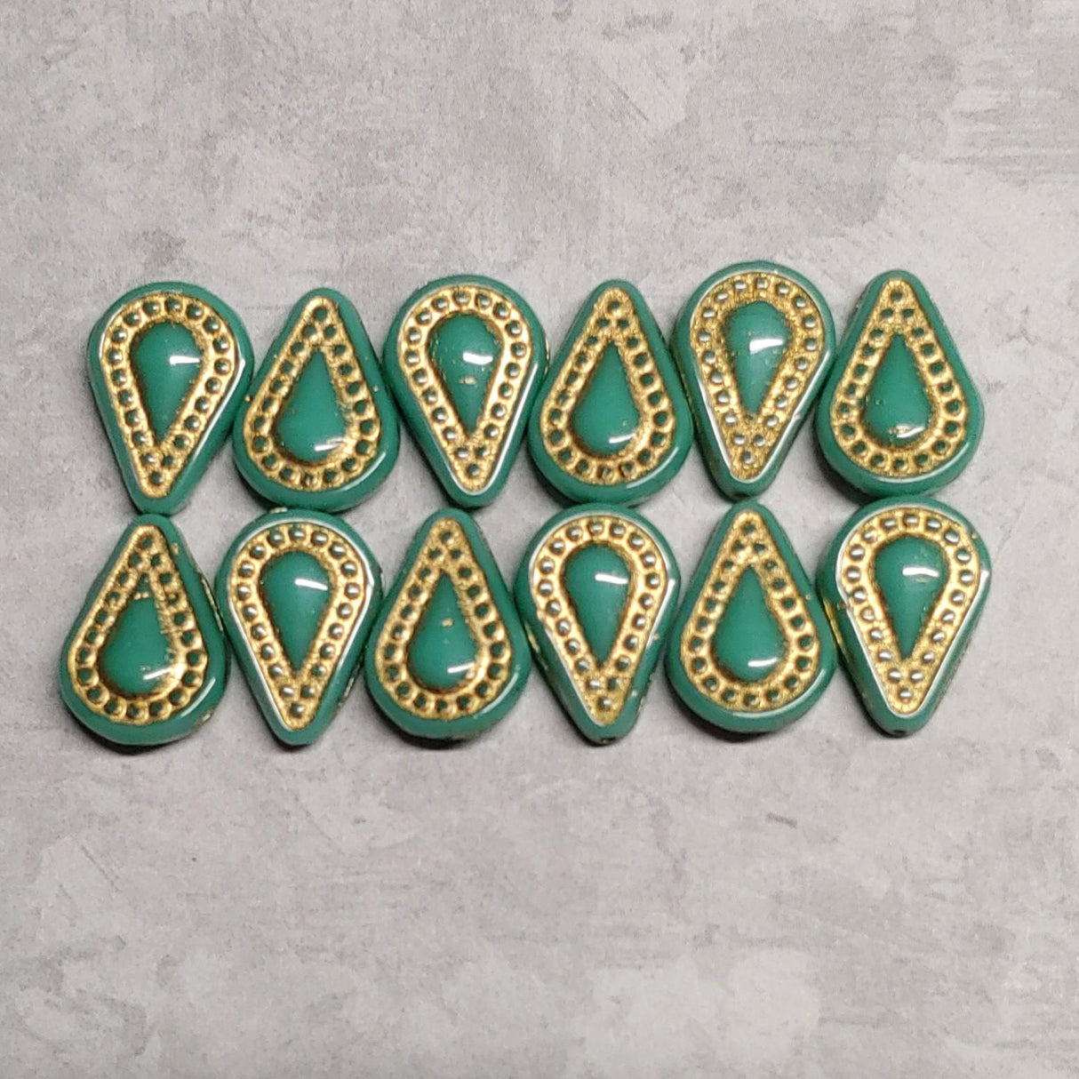 Filigree Teardrop Bead, Czech Glass 10x14mm, 12 beads