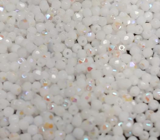 True 2MM Chalk White AB, Fire Polish, Czech Glass, 03000-28701-100 beads