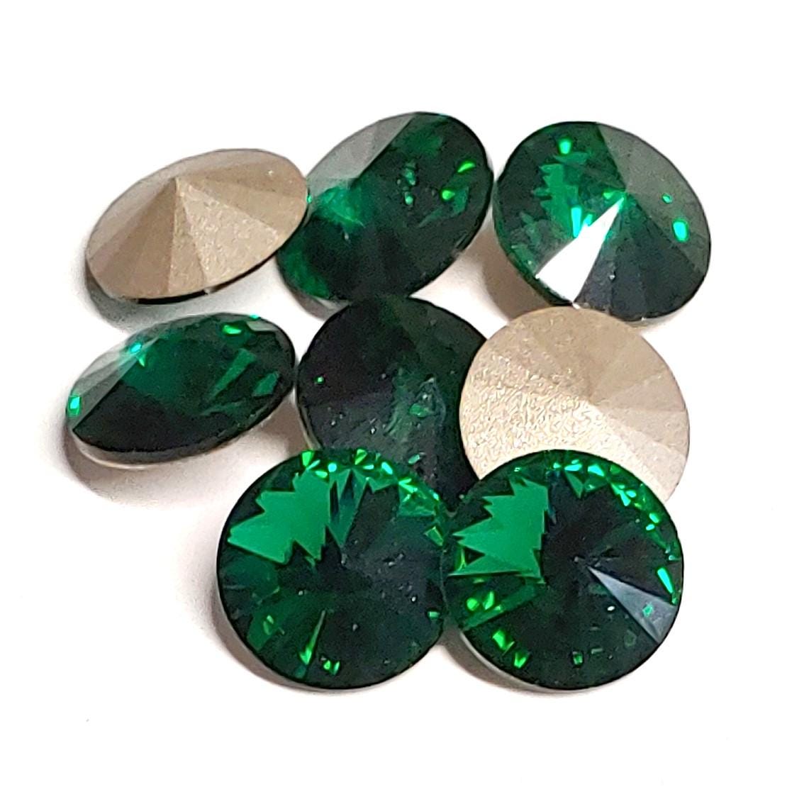 Preciosa 12mm or 14mm Maxima Emerald Rivoli, Foiled Back-1