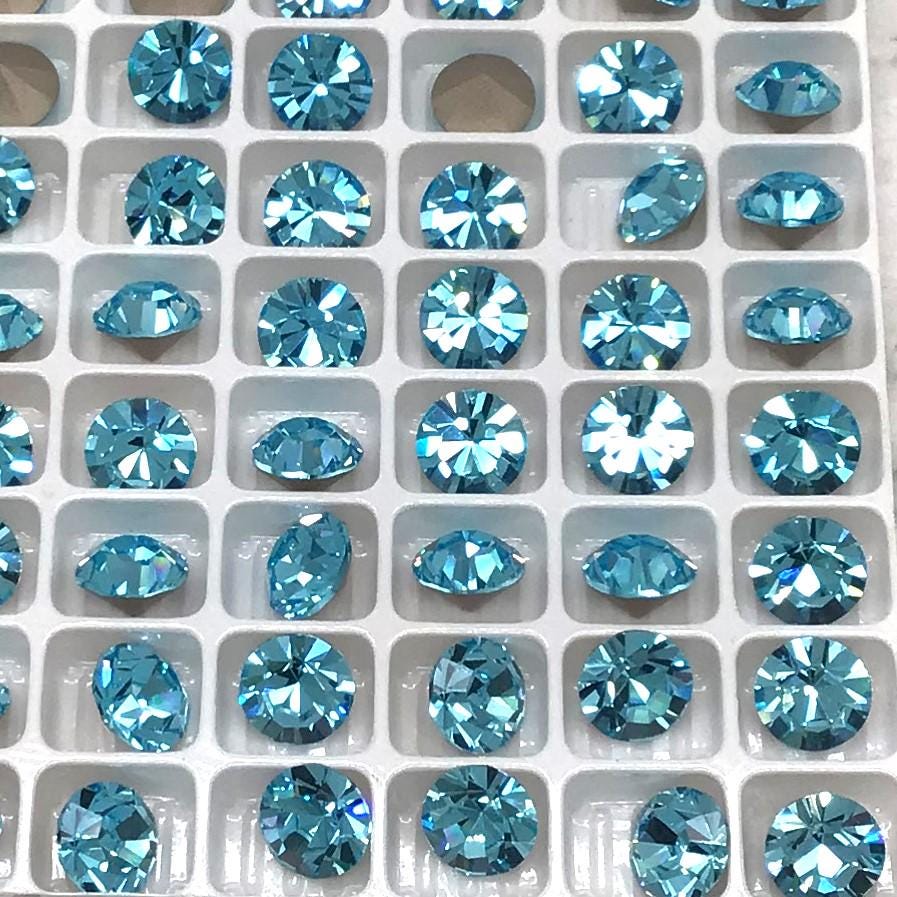 Preciosa SS39 Auqa Bohemica, Maxima Chaton, 8mm, Round Chaton, Foiled Back