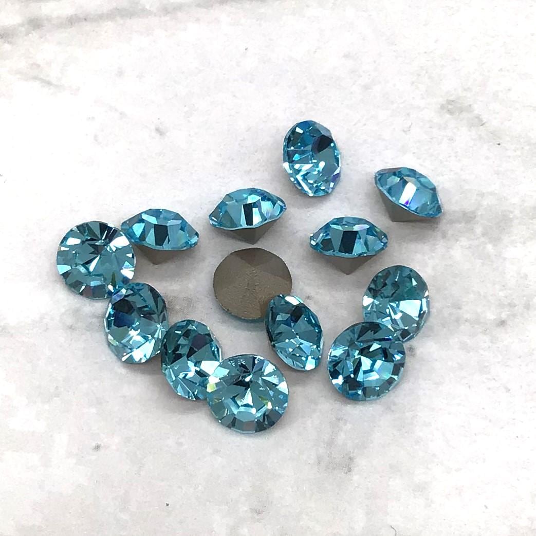 Preciosa SS39 Auqa Bohemica, Maxima Chaton, 8mm, Round Chaton, Foiled Back