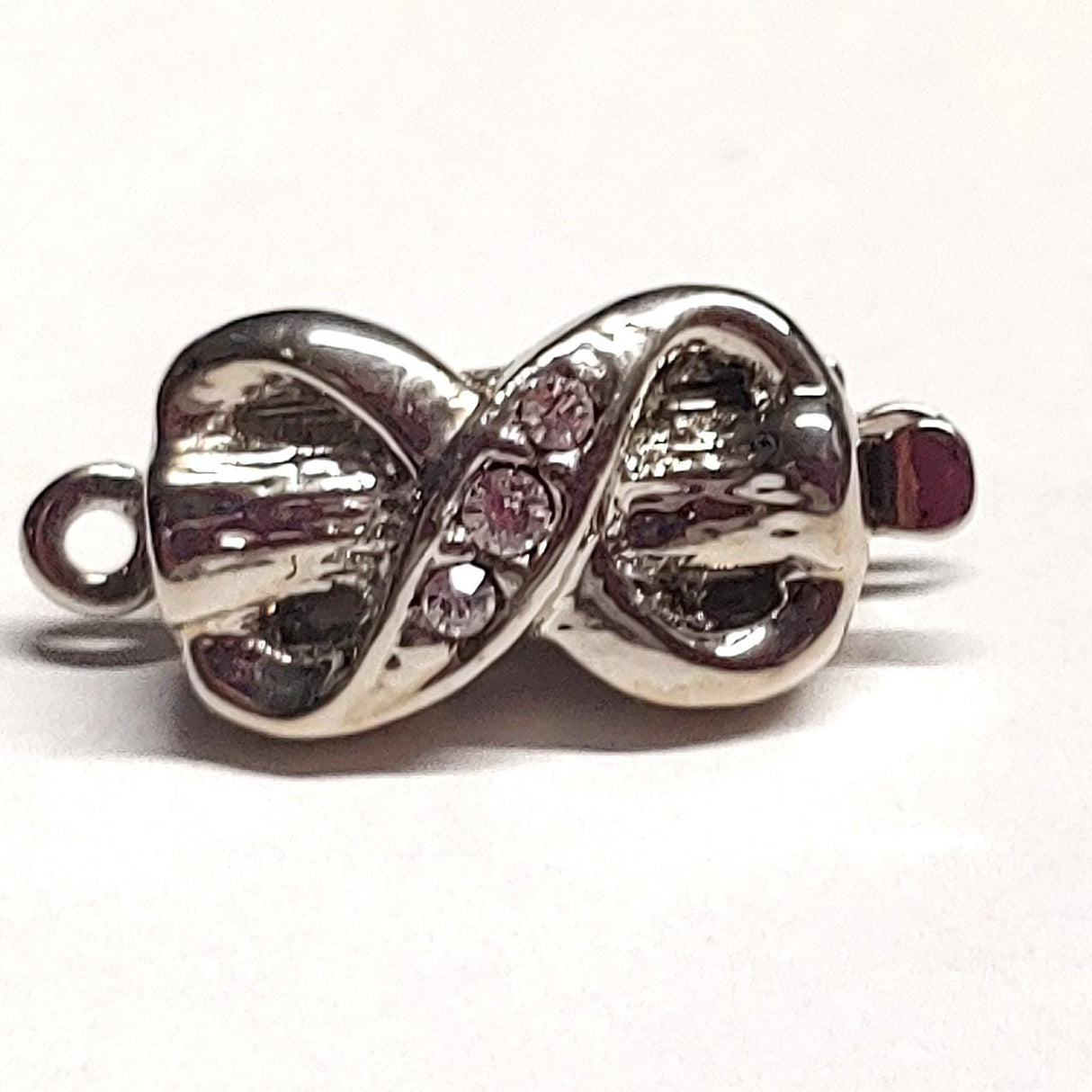 Clasp 1-Strand, Bow w/Crystal Silver Plated Clasp, 17 x 8 MM Quantity 1