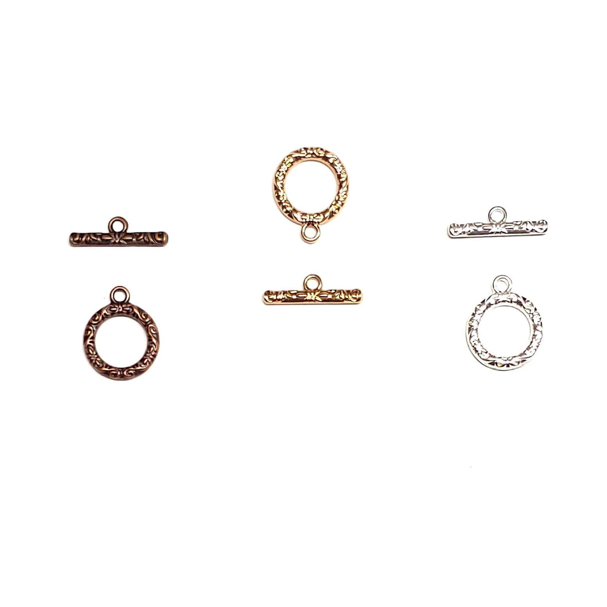 Toggle Clasp, Vine & Flower Pattern, Single Sided 17mm, Silver Plate White/Crystal Flower 1-Strand Clasp, Quantity 1