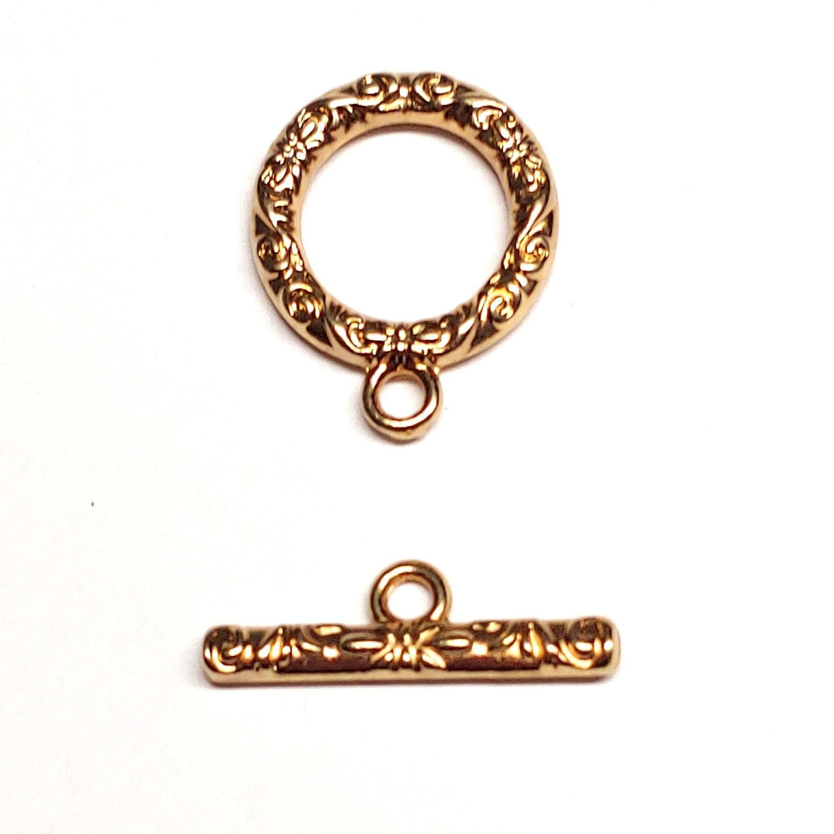 Toggle Clasp, Vine & Flower Pattern, Single Sided 17mm, Silver Plate White/Crystal Flower 1-Strand Clasp, Quantity 1